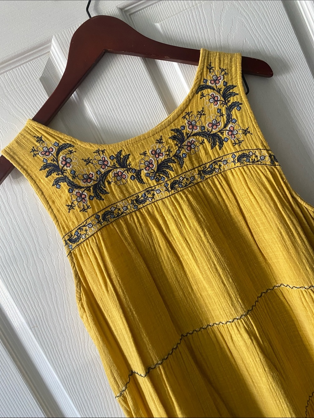 Max Studio Embroidered Mustard Yellow Boho Sleeveless Sun Dress 100% Cotton - Picture 9 of 9